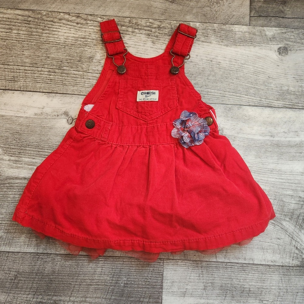 OshKosh Bgosh Toddler Girls Red Corduroy‎ Overall Dress 9 Months Cotton Jumper